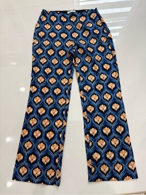 Mango Blue and Tan Floral Wave Print Skirt